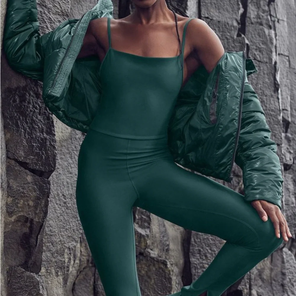 ALO Yoga disco daze airlift jumpsuit onesie. Midnight green XS NWT Sold out. - Picture 4 of 5